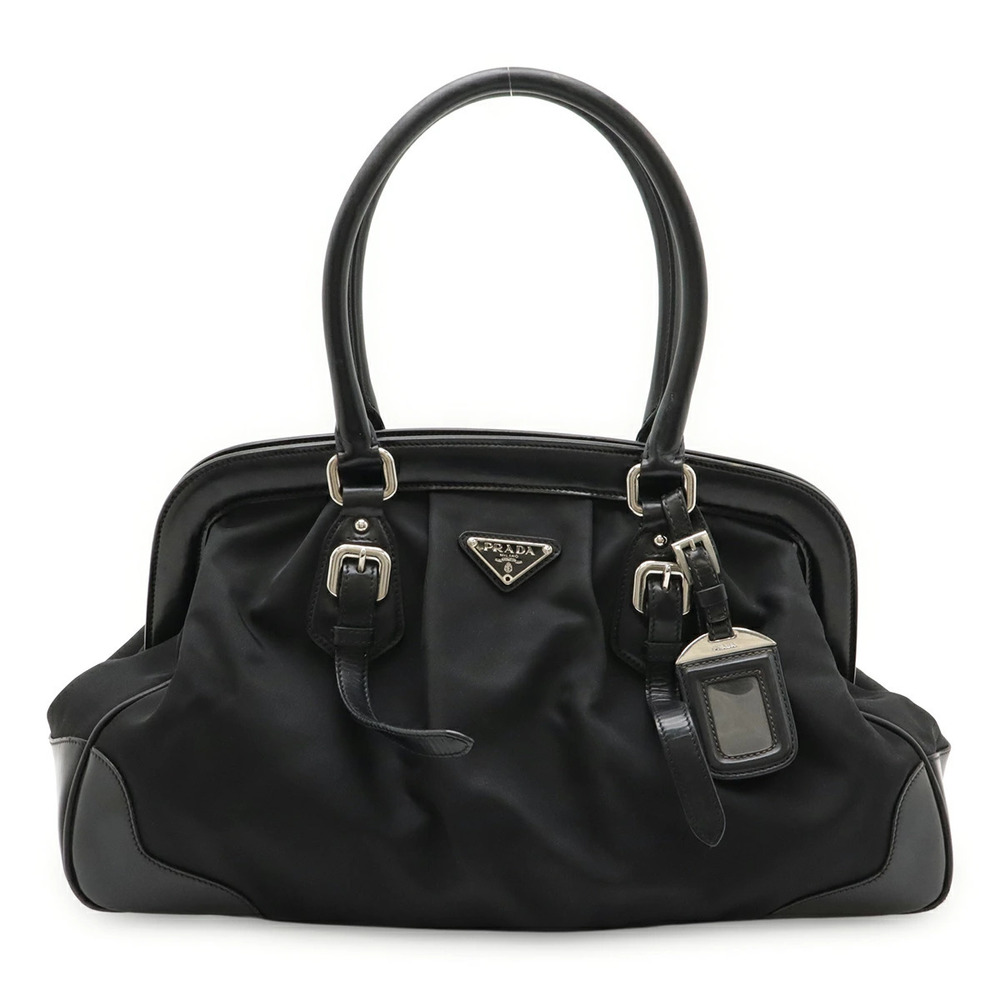 Prada Triangle Handbag Doctors Bag Leather NERO Black